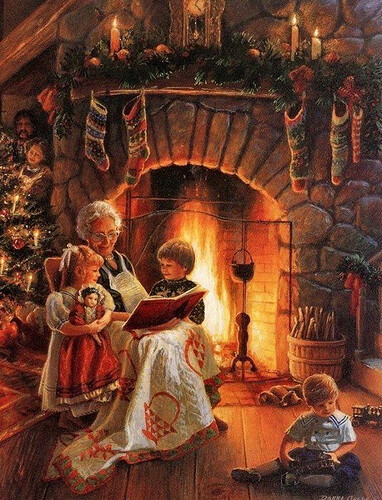 Christmas Grandma with Fireplace