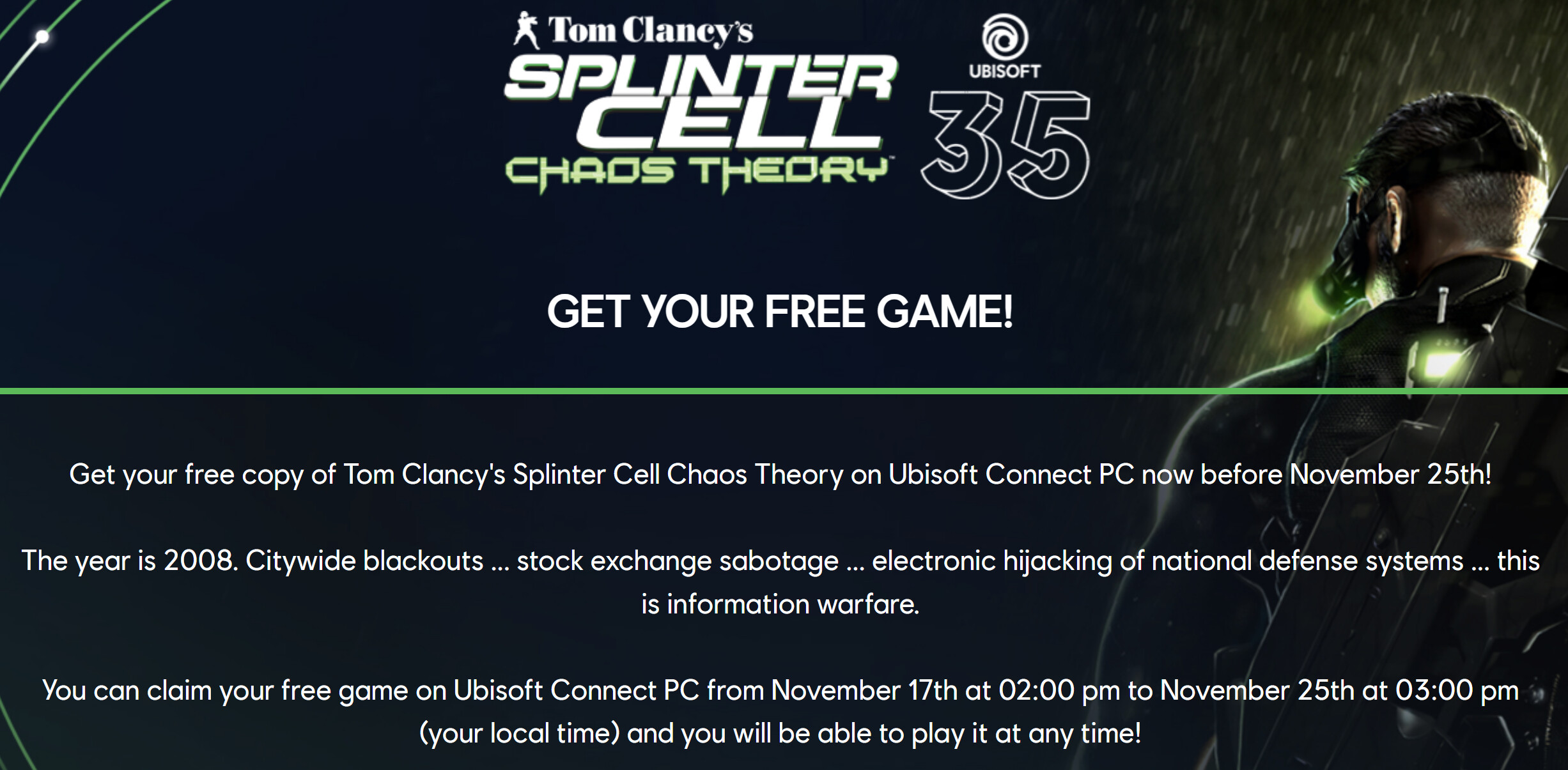 Now's your last chance to grab Splinter Cell: Chaos Theory for free